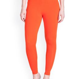 LYRA Women Orange Solid Cotton Churidar Length Leggings-image-65