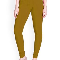 LYRA Women Olive Green Solid Churidar-Length Leggings-image-37