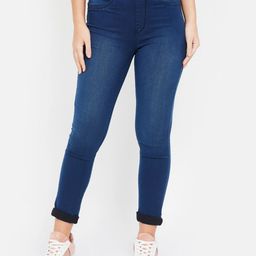 Xpose Women Blue Solid Skinny Fit Cotton Denim Jeggings-image-16