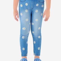 Naughty Ninos Girls Blue Heavy Fade Embroidered Stretchable Jeans-image-98
