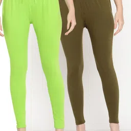 TAG 7 Women Lime Green & Olive Pack Of 2 Leggings-image-72