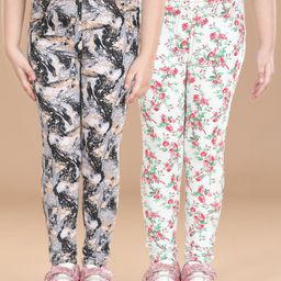 StyleStone Girls Pack of 2 Cotton Floral Printed Jeggings-picture-6