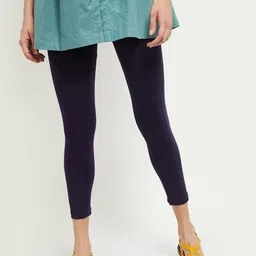 max Women Navy Blue Solid Ankle-Length Leggings-image-54