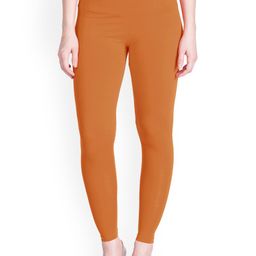 LYRA Women Orange Solid Cotton Ankle-Length Leggings-image-123