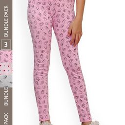 IndiWeaves Girls Pack Of 3 Printed Pure Cotton Ankle-Length Leggings-image-72