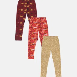 KiddoPanti Girls Pack Of 3 Printed Ankle-Length Leggings-image-5