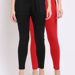 TAG 7 Women Pack Of 2 Black & Red Solid Ankle-Length Leggings-image-11