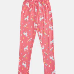 Pantaloons Junior Girls Coral Pink Printed Ankle-Length Leggings-picture-47