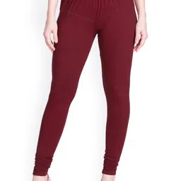 LYRA Women Maroon Solid Churidar Length Leggings-10