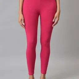 W Women Pink Solid Acrylic Ankle Length Leggings-64