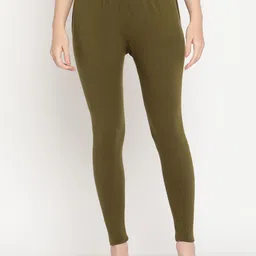 TAG 7 Women Olive Green Women Solid Comfort Fit Ankle-Length Cotton Leggings-image-34