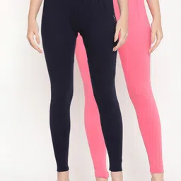 TAG 7 Women Navy Blue & Pink Pack of 2 Solid Comfort Fit Ankle Length Leggings-image-38