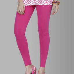 Feather Soft Elite Women Coral Solid Cotton Ankle -Length Leggings-image-4