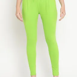 TAG 7 Women Green Solid Ankle-Length Cotton Leggings-image-3
