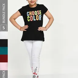 IndiWeaves Girls Pack Of 5 Printed Ankle Length Pure Cotton Leggings-image-96