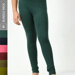 BAESD Girls Pack Of 6 Churidar Length Cotton Lycra Leggings-image-71