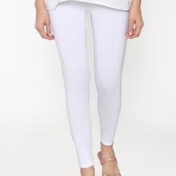 Vami Women White Solid Ankle-Length Stretchable Leggings-image-71