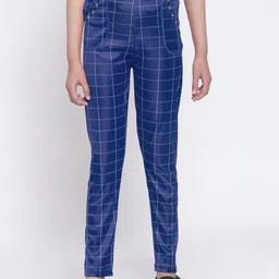 KLOTTHE Girls Blue Checked Ankle Length Slim Fit Jeggings-image-58