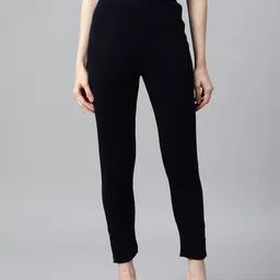 W Women Navy Blue Solid Ankle-Length Winter Leggings-image-64