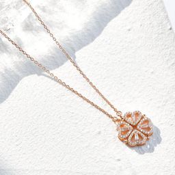 MYKI Rose Gold-Plated Cubic Zirconia Studded Floral Pendant-image-11