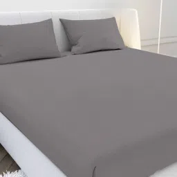 mayfair homes london Grey Solid 210 TC Cotton King Sized Double Bedsheet with 2 Pillow Covers Satin Stripe 2024 Collection-picture-6