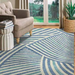 saraswati global Blue Abstract Blended Wool 5 ft x 7 ft Hand Tufted Carpet-picture-45