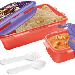 Mini Fun Treat Super Hero Plastic Tiffin Box for Kids, Purple 2 Containers Lunch Box-image-86