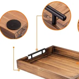 maryam wood handicraft Rustic Wooden Serving Tray With Handles & Matching Coasters Tray, Coasters Serving Set image 4