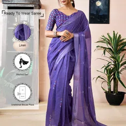 samah Ready to Wear Geometric Print, Printed, Embellished Daily Wear Linen Saree-picture-6