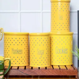 market 99 Yellow Polka Dot Galvanised Iron Tea & Sugar Jar (Each 900 Ml),Biscuits & Namkeen Jar (Each 1700 Ml)-picture-17