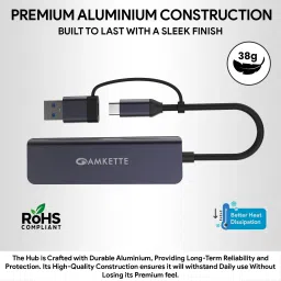 AMKETTE 5 in 1 Hybrid USB 3.0 Hub with Card Reader Type C+A USB Hub image 4