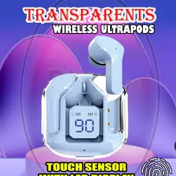 crecro Ultrapod Bluetooth Earbuds Headset Crystal Transparent Design,LED Display BK84 Smart Headphones-image-95