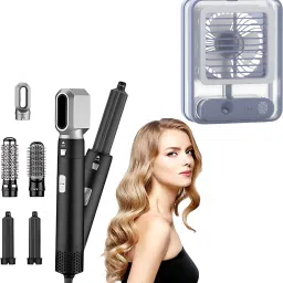 DRUMSTONE Hot Brush, Styler, Negative Ion Comb | Portable Mini Rechargeable Table Fan Combo 5-in-1 Hair Styler & Mini Fan Hair Styler-image-67