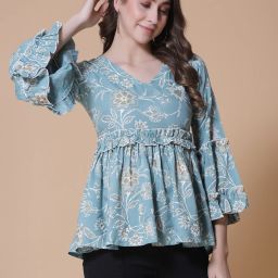 Casual Bell Sleeves Printed Women Multicolor Top-image-4