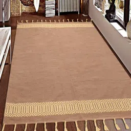 saral home Beige Solid Hand Woven 5 X 7 Feet Cotton Dhurrie-picture-19