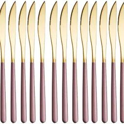 Stainless Steel Matt Gold Dinner Knife,Dessert Knives Set(Pink,Set of 15) Stainless Steel Butter Spreader Set-picture-17