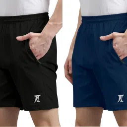 Pack of 2 Solid Men Black, Blue Casual Shorts-image-22