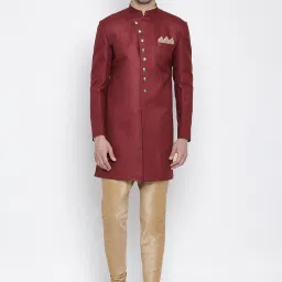 VM VM Men's Navy Blue And Rose Gold Silk Blend Sherwani Set Solid Sherwani-image-23
