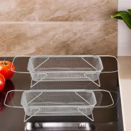 Pack of 2 Mesh Strainer With Stand and Handle 2-in-One Fruit Basket | Silver Stainless Steel Fruit & Vegetable Basket-image-74