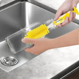 Silicone Cleaning Bottle Brush with Detachable Baby Brush|Yellow-image-26