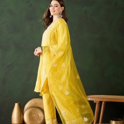 sangria Embroidered Kurta, Trouser/Pant & Dupatta Set image 4