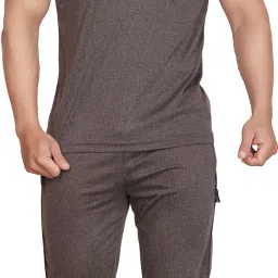 Men Night Suit Set Brown Striped, Self Design-image-78
