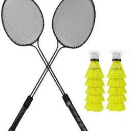 2 Pc Double Shaft Iron Body Badminton Racket With 10 Pc Nylon Shuttle Cock Badminton Kit-picture-6