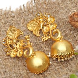 Ozanoo Brass-Plated Floral Jhumkas Earrings-55
