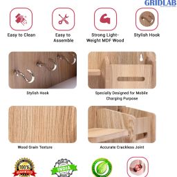 Gridlab 5 Hooks & 1 Mobile Wooden Keys & Mobile Stand for Home,Kitchen,Office,Wall Mount Mobile Holder image 3