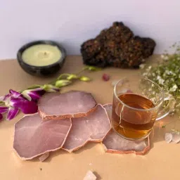 home arte Rose Quartz Rose Gold Plated Coaster Set of 4 for Bar, Beer, Coffee, Tea-picture-6