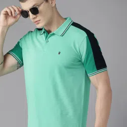 Men Colorblock Polo Neck Pure Cotton Light Green T-Shirt-image-36
