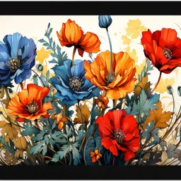 Bloom Symphony – Multicolor Poppy Flower Digital Reprint 20 inch x 14 inch Painting-image-44