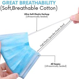 Blue Mask 3Ply 100 3 Layer Face Mask for Daily Use – Blue, with Nose Strip (Pack of 100) Non-Washable Surgical Mask With Melt Blown Fabric Layer-image-6