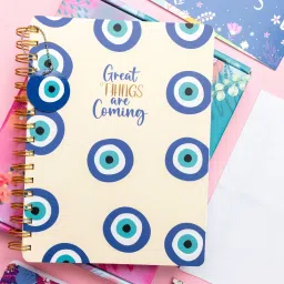 Start Anytime of the Year | Undated B5 Planner with 200+ Stickers & Pocket Notebook | Evil Eye Charm - Ruled 268 Pages-15